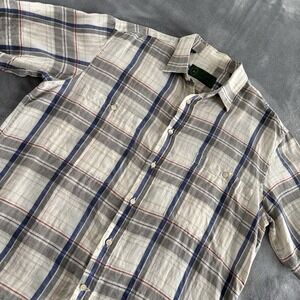 Bobby Jones Mens Linen Plaid Casual Button Down Short Sleeve Shirt Made in Italy